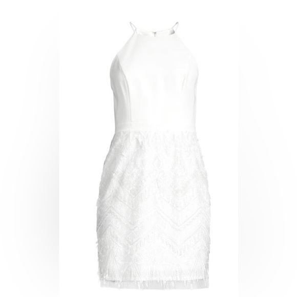 NWT Aidan Mattox Ivory Fringe Dress - Picture 2 of 8